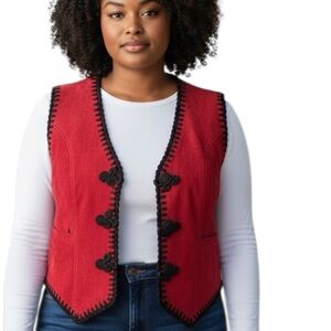 Vintage 80s Red Suede Leather Vest Boho Western Festival Style by Erez Levy Sm‎